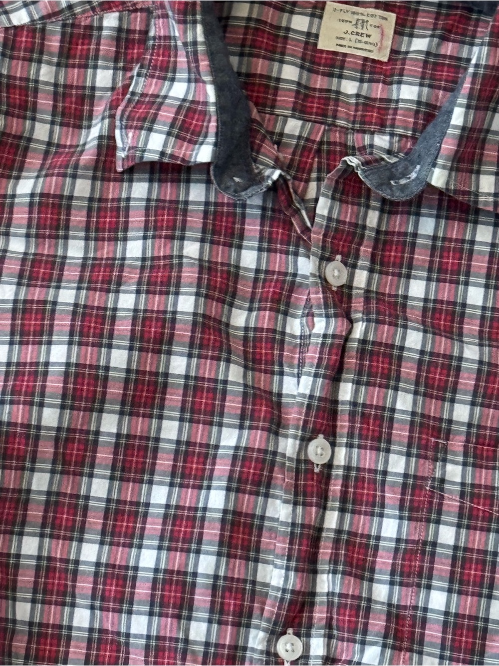 J.Crew long-sleeve button-down shirt red black white tartan plaid Large 16-16.5